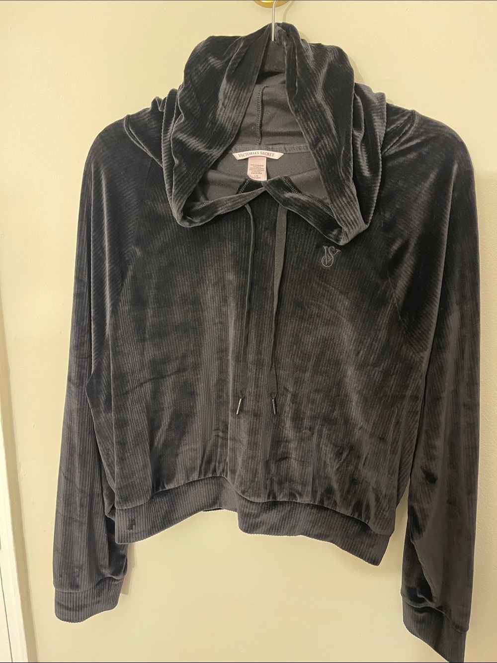Victoria's Secret Black Velour Cropped Hoodie